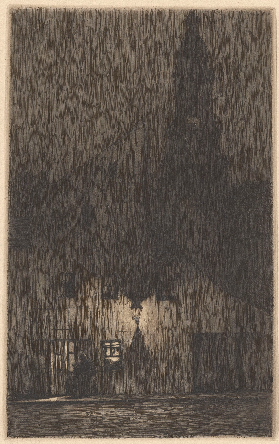 Lantern glowing in twilight, oil painting by Walter Zeising