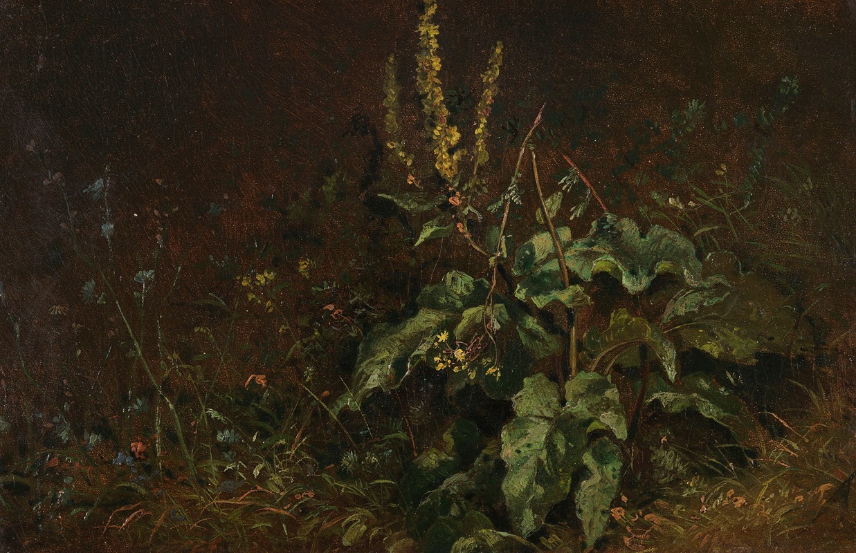 A serene depiction of kingcups and grasses in a natural setting.