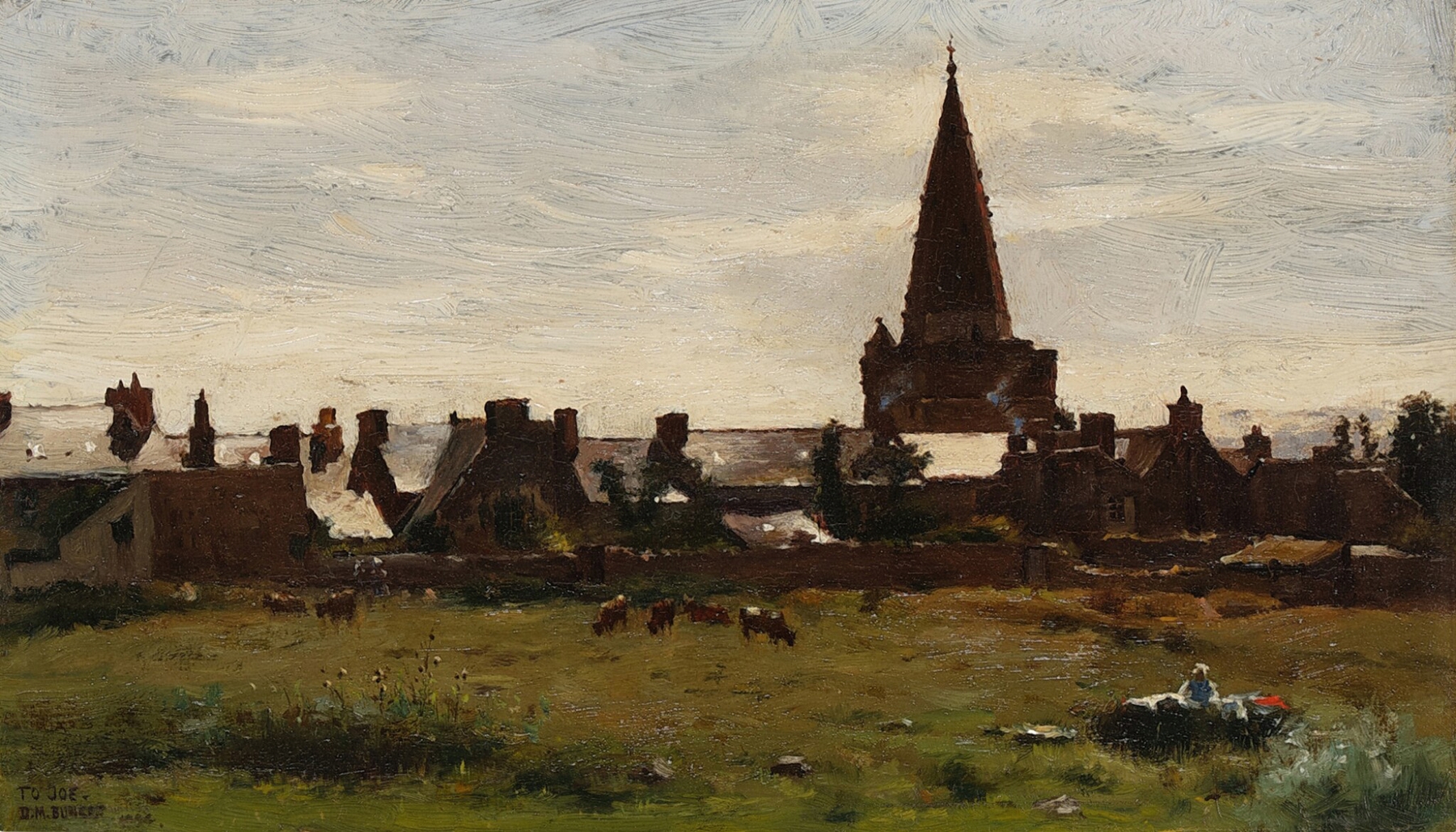 Larmor by Dennis Miller Bunker, oil on canvas depicting sunlight filtering through trees.