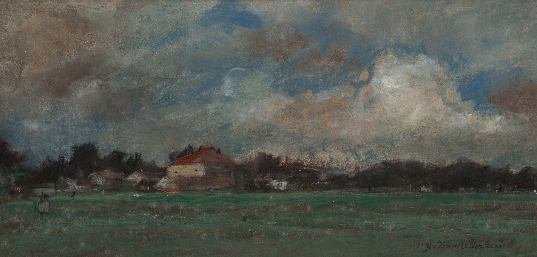 Stormy Sky oil painting by Joseph Frank Currier depicting turbulent clouds and sunlight