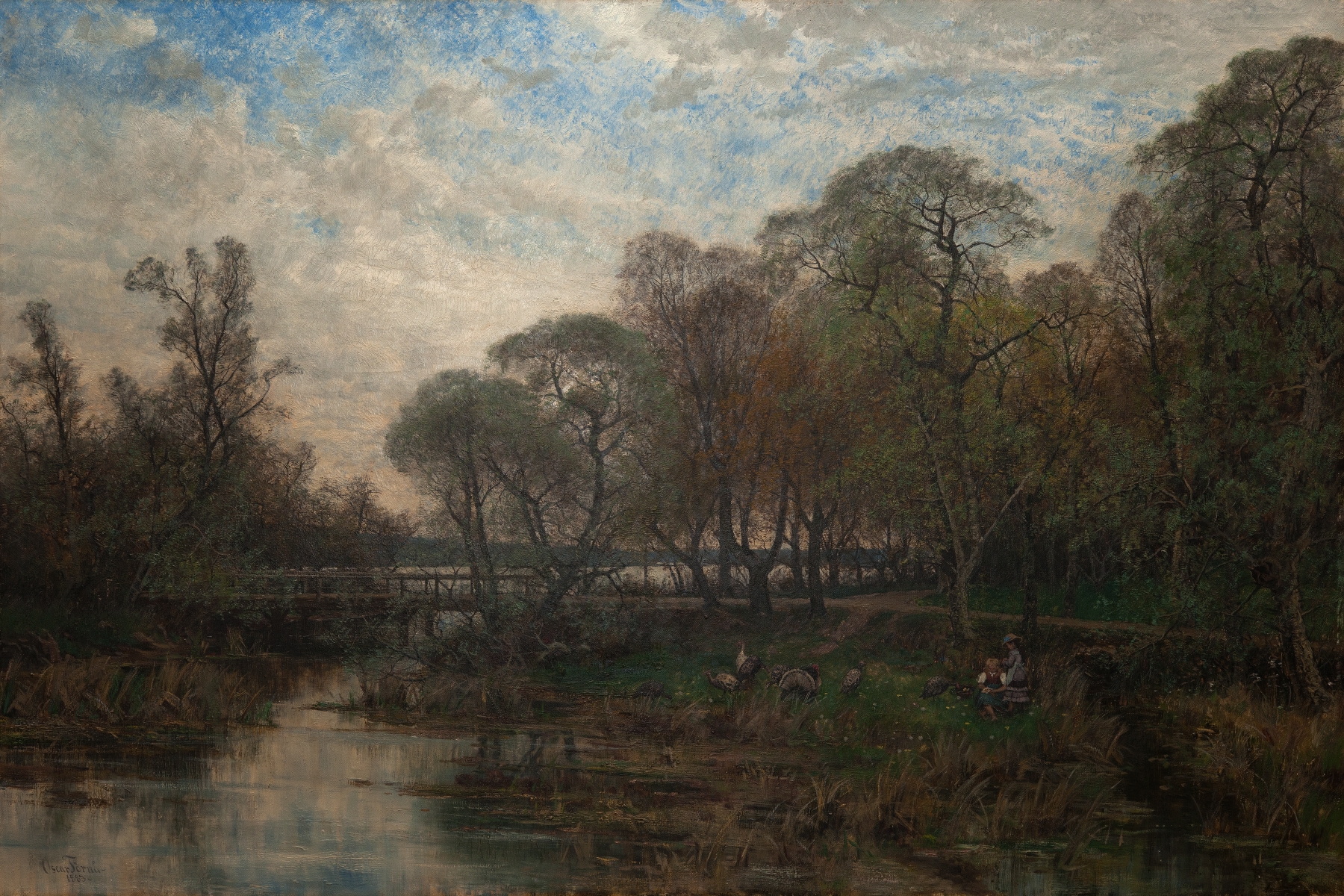 Landscape with Water and Trees, oil on canvas by Oscar Törnå, featuring a serene lake and lush trees.