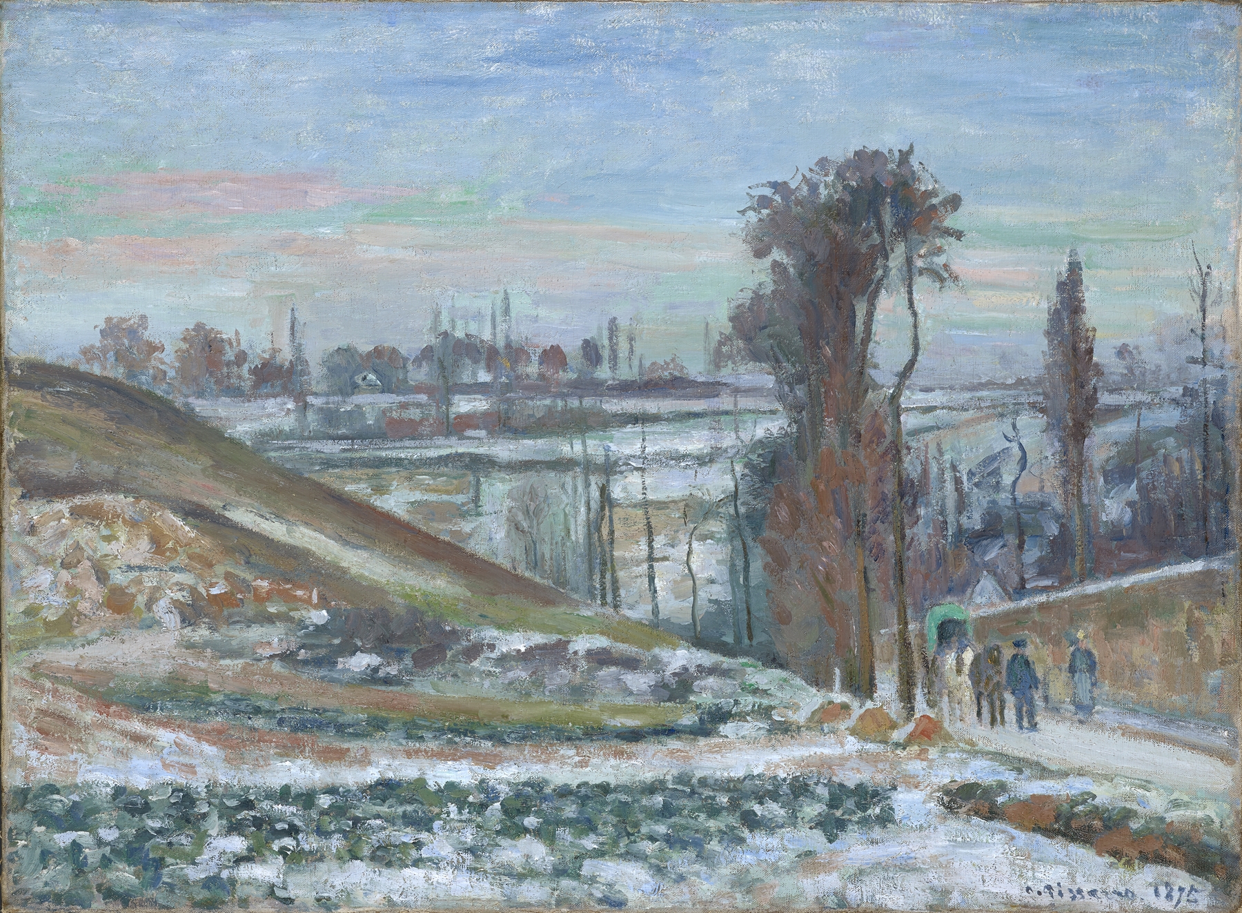 Snowy Landscape near l’Hermitage, by Camille Pissarro, public domain