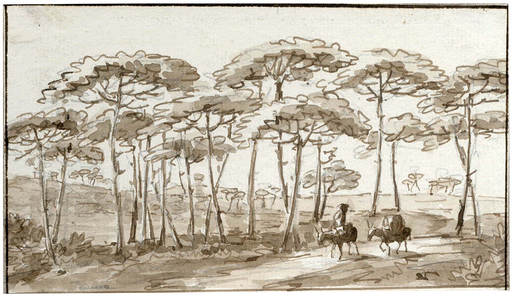 Hoge bomen in Spaans landschap by Otto Howen, oil on canvas depicting a serene landscape.