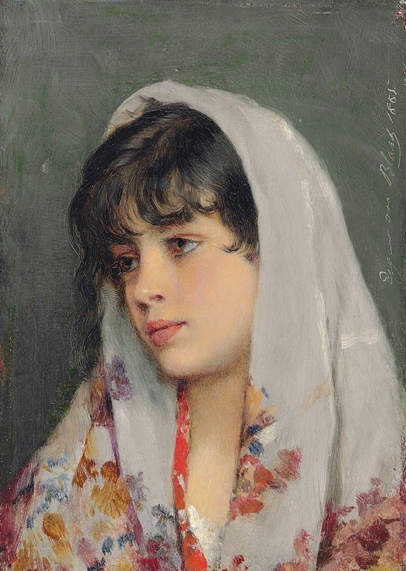 A Venetian beauty by Eugen von Blaas showcases a woman in traditional attire.