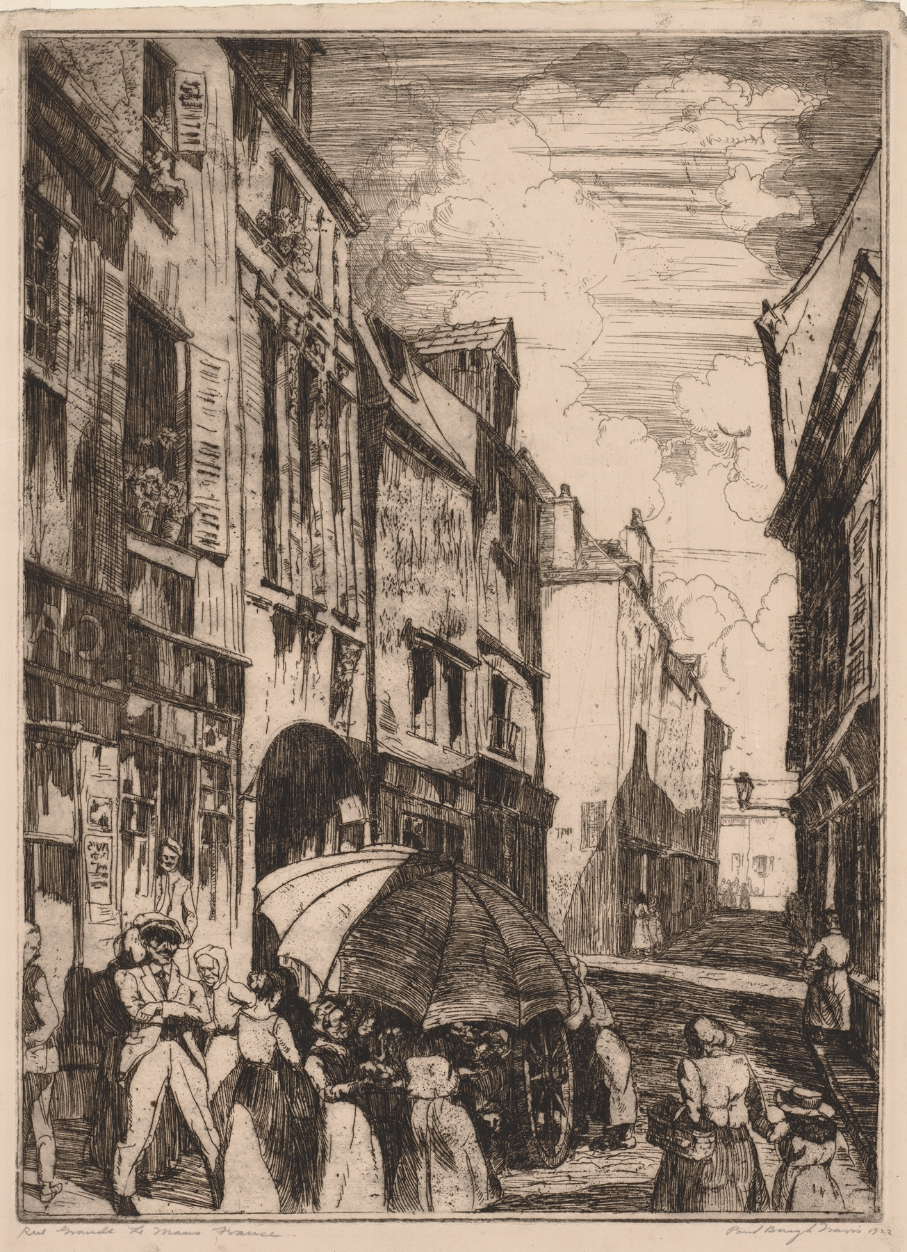 Rue Grande, Le Mans, France by Paul B. Travis, oil painting depicting cobblestones and light.