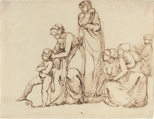 A painting depicting Cupid being blindfolded, symbolizing love's unpredictability.