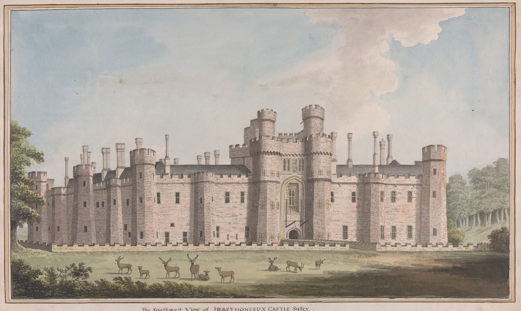 Herstmonceux Castle, East Sussex: South West View by James Lambert, oil painting