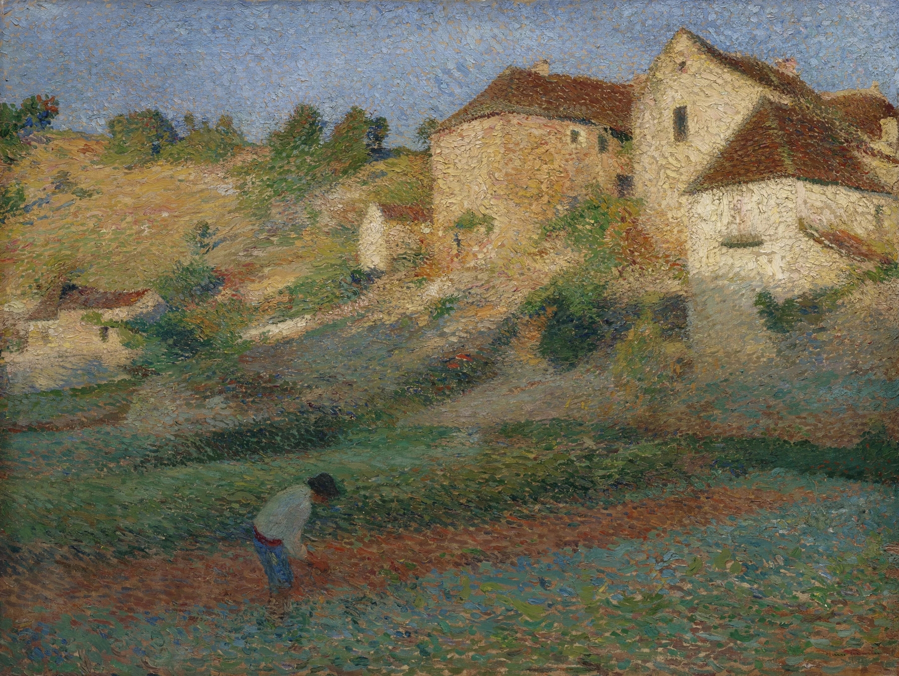 Binage dans un jardin à Labastide-du-Vert by Henri Martin, oil painting depicting figures in a garden with dappled sunlight.