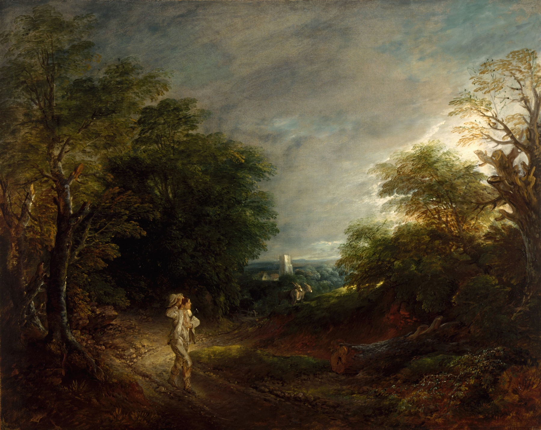 Wooded Landscape with a Woodcutter, by Thomas Gainsborough, public domain