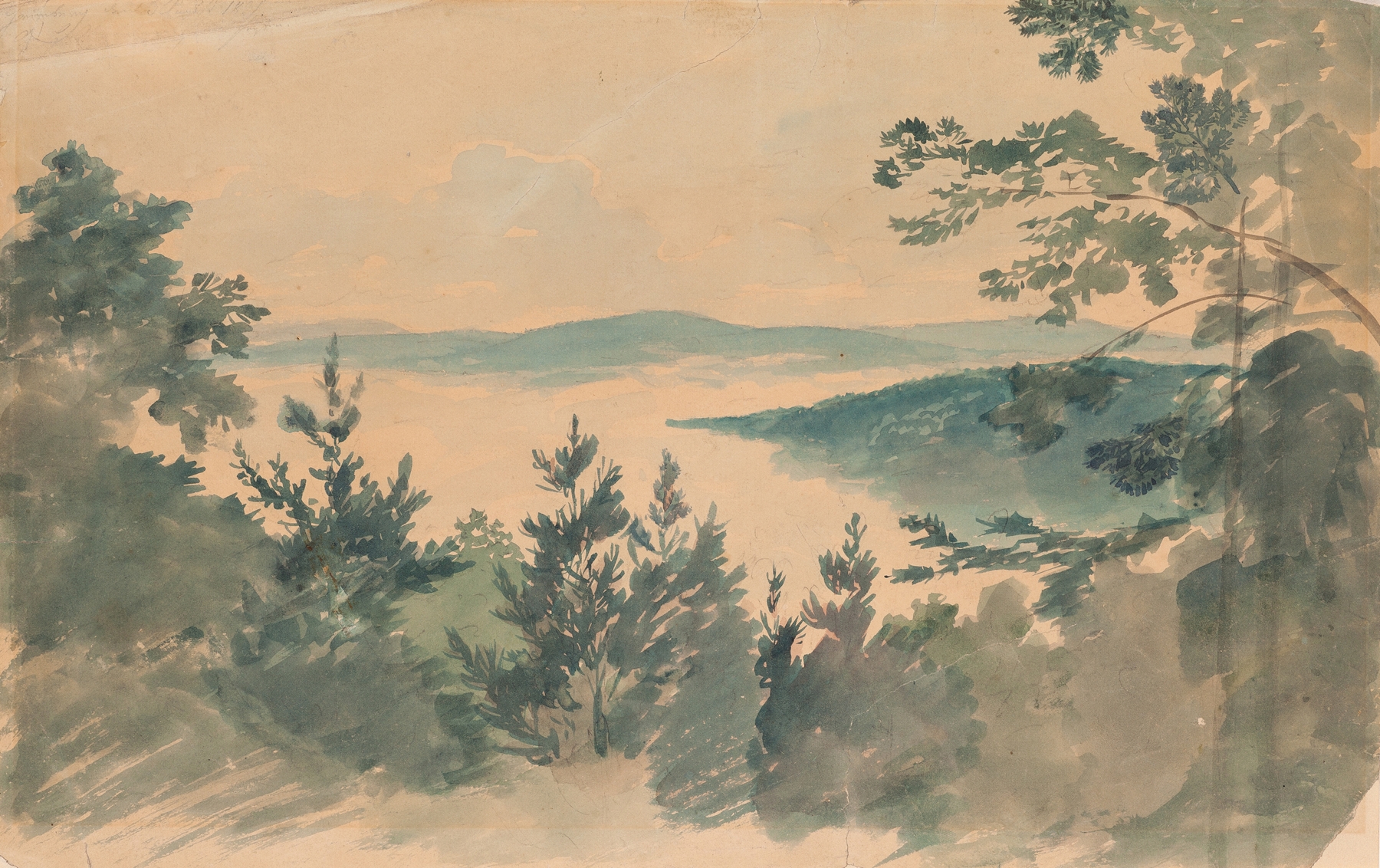 Landscape with mist over hills, oil painting by Antonín Mánes
