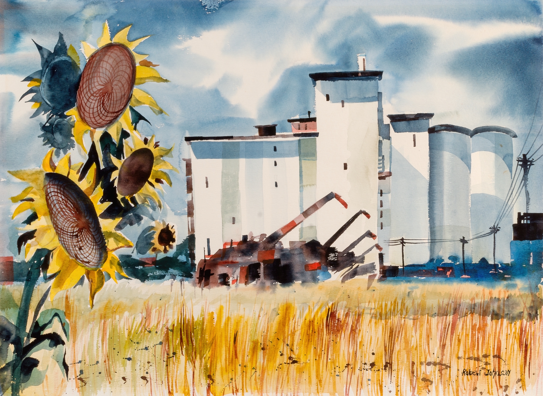 Grain elevator in Kansas by Robert Johnson, realism medium
