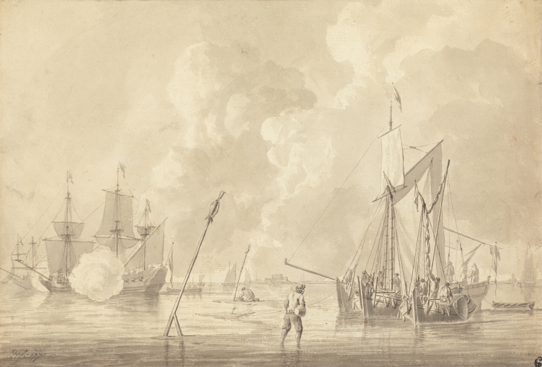 Firing a Salute, by Dominic Serres, public domain