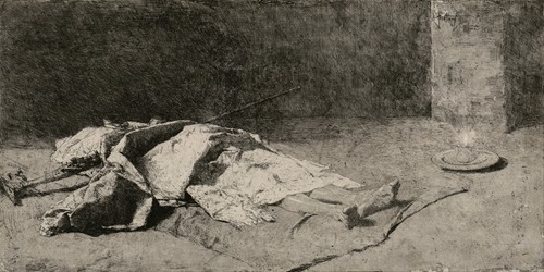 Dead Kabyle depicts a lifeless figure draped in traditional clothing, set against a muted background.