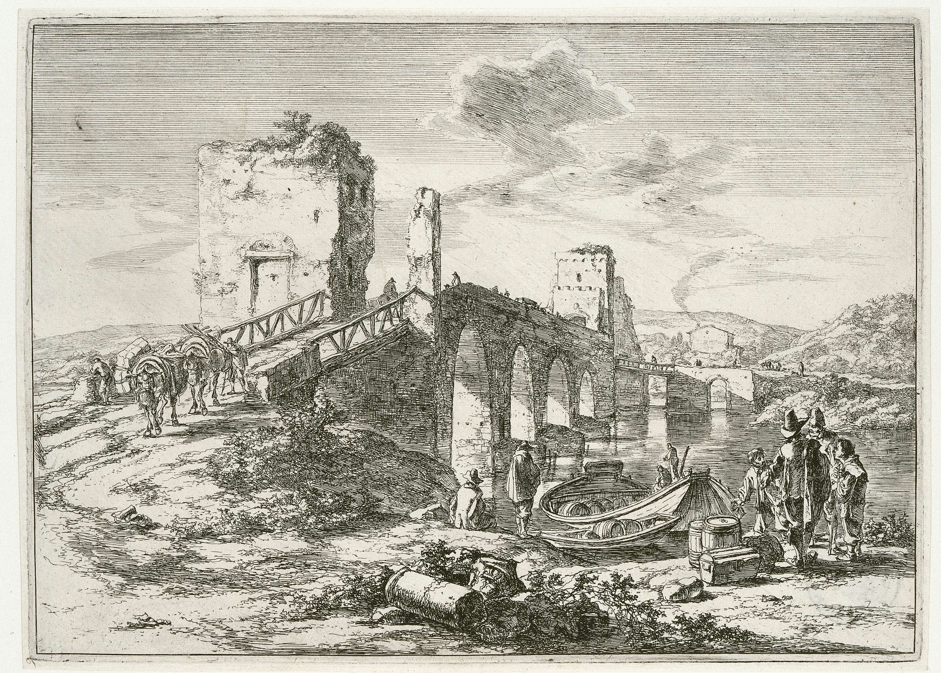 Landschap met brug, de Ponte Molle, by Jan Both, public domain