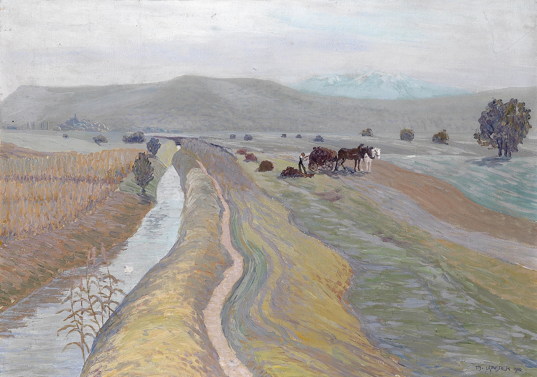 Impressionist landscape by Max Kahrer, depicting a vibrant field in warm light.