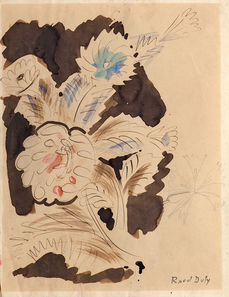 A vibrant depiction of blue and red flowers by Raoul Dufy.
