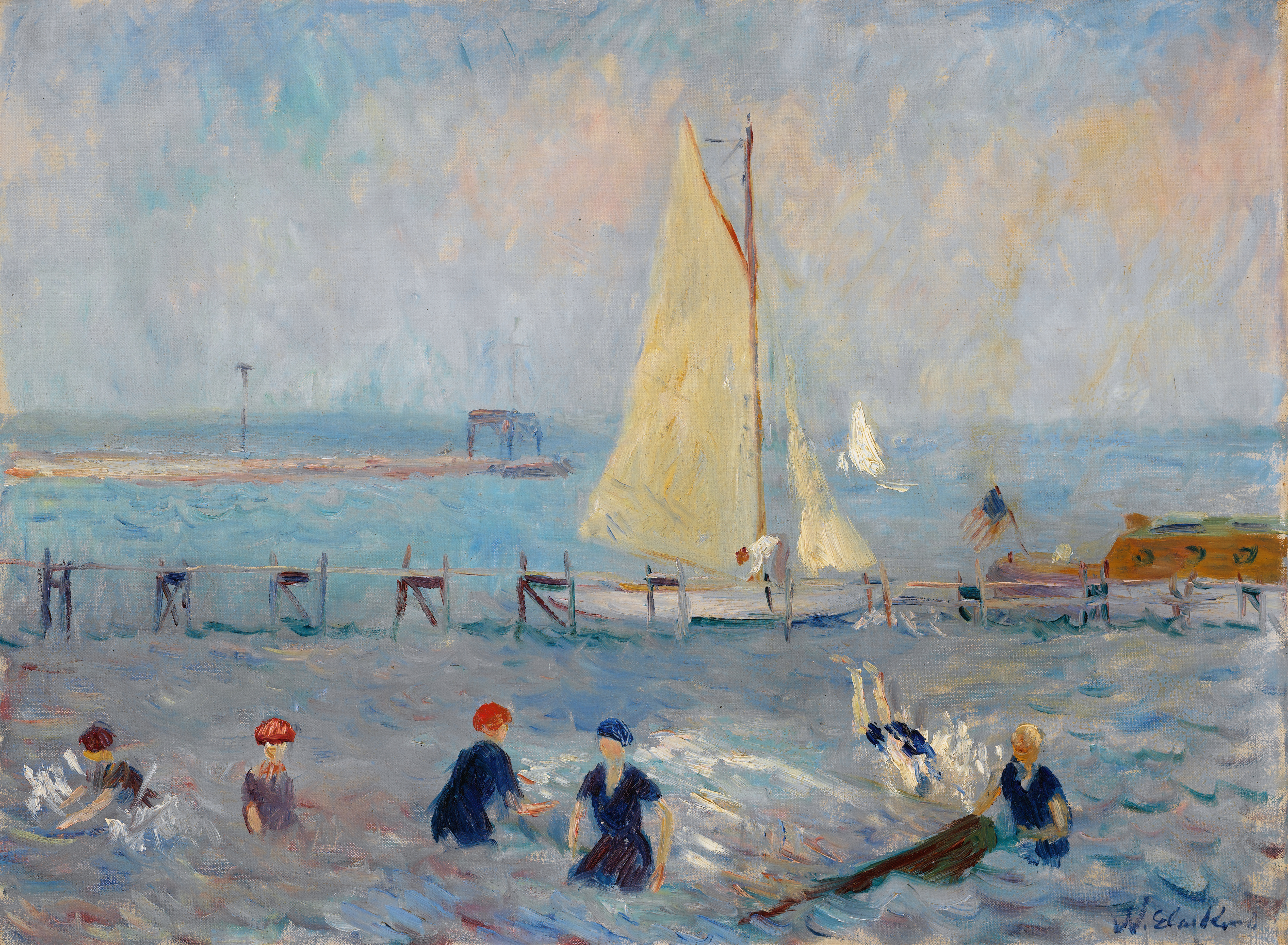 Seascape with Six Bathers, Bellport, by William James Glackens, public domain