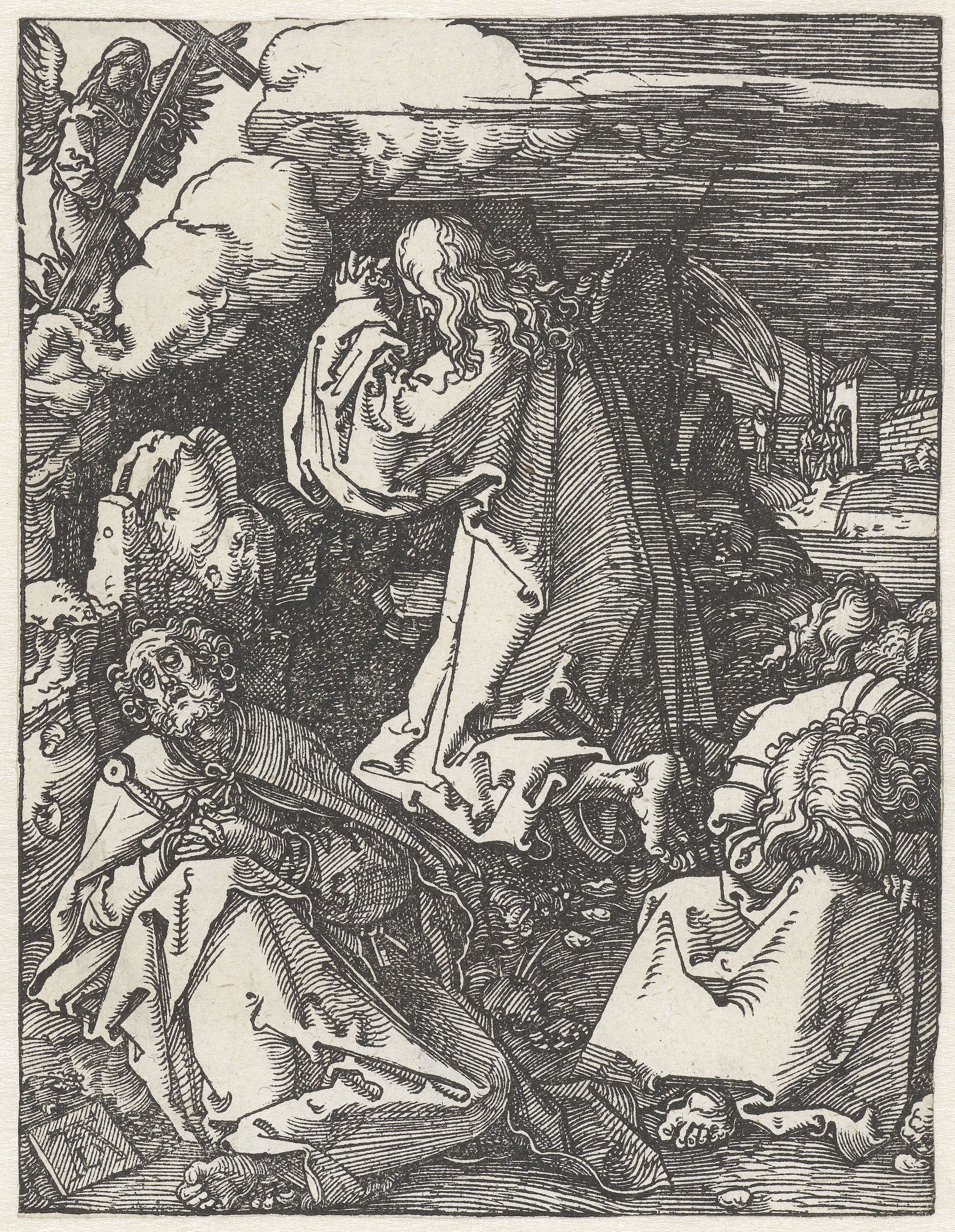 Religious scene of Christ kneeling under olive trees, paper by Albrecht Dürer