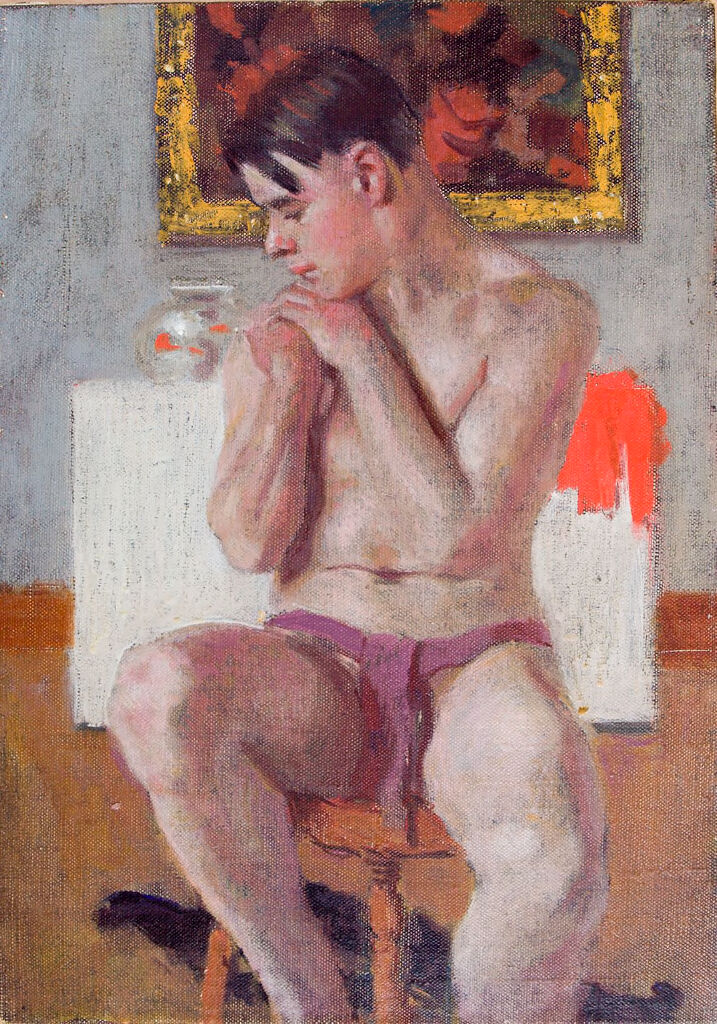 Portrait of a young man with clasped hands, oil painting by Denman Waldo Ross