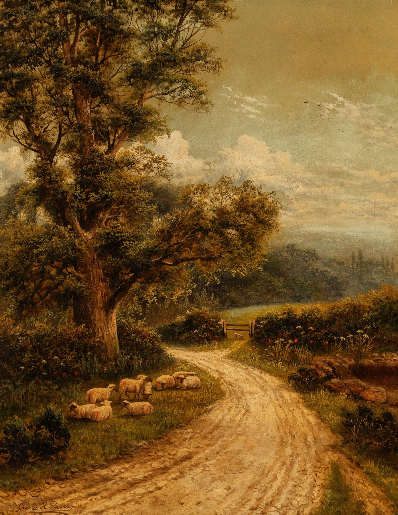 Landscape of a lane near Dorking, Surrey by Charles Henry Passey, Impressionism