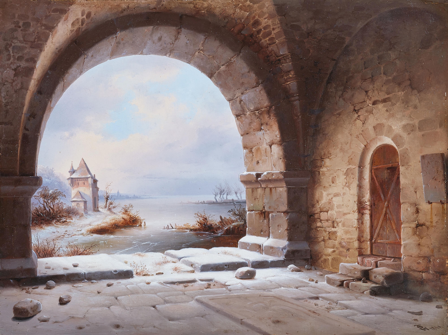Winter landscape with snow and light by Wilhelm Steuerwaldt, oil painting