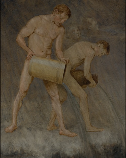 Hans Thoma's 'November (die Regengötter)' presents a vivid allegorical representation of rain gods.
