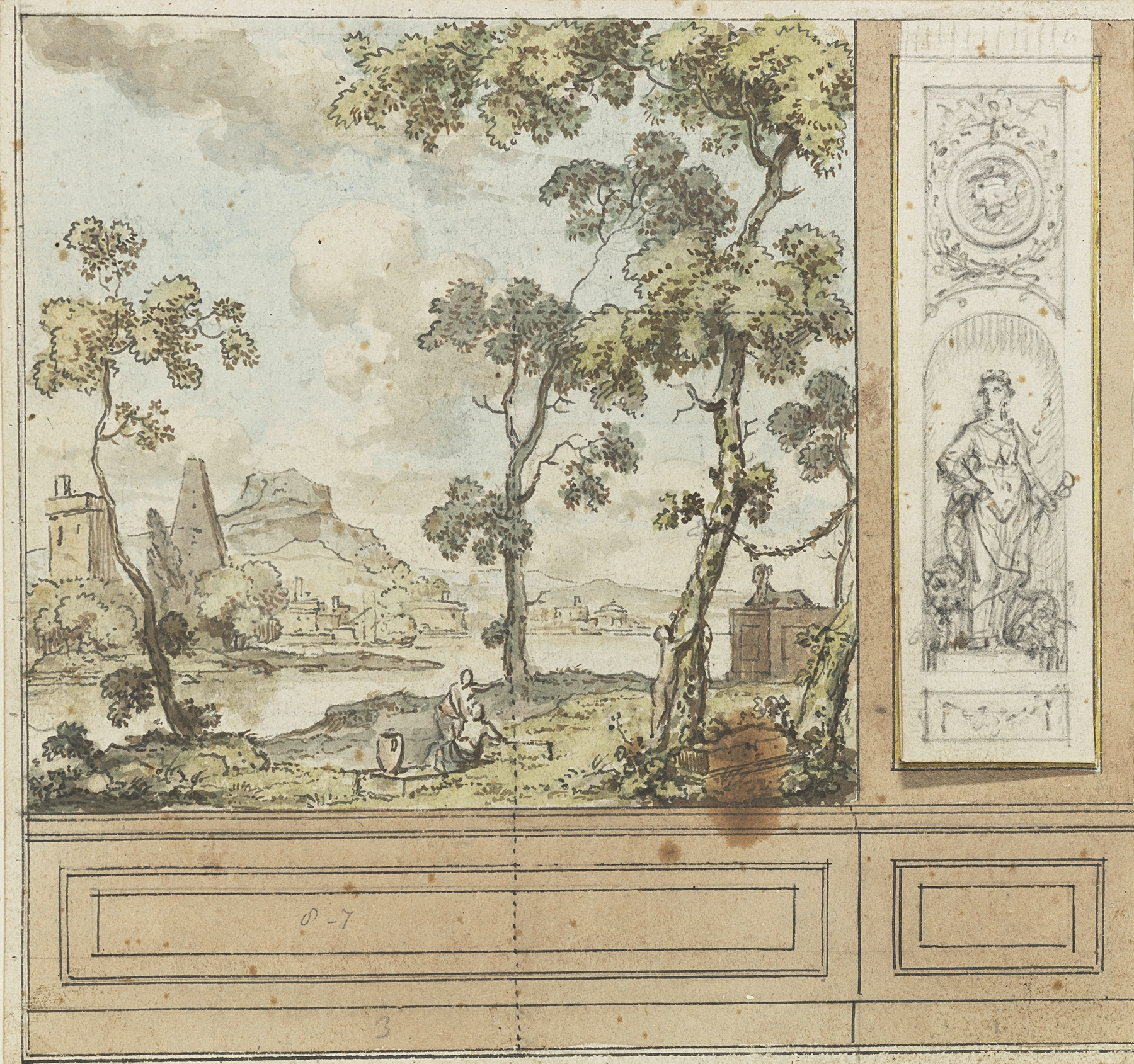 Ontwerptekening voor een kamerwand, met opgeplakte variant, by Jurriaan Andriessen, public domain