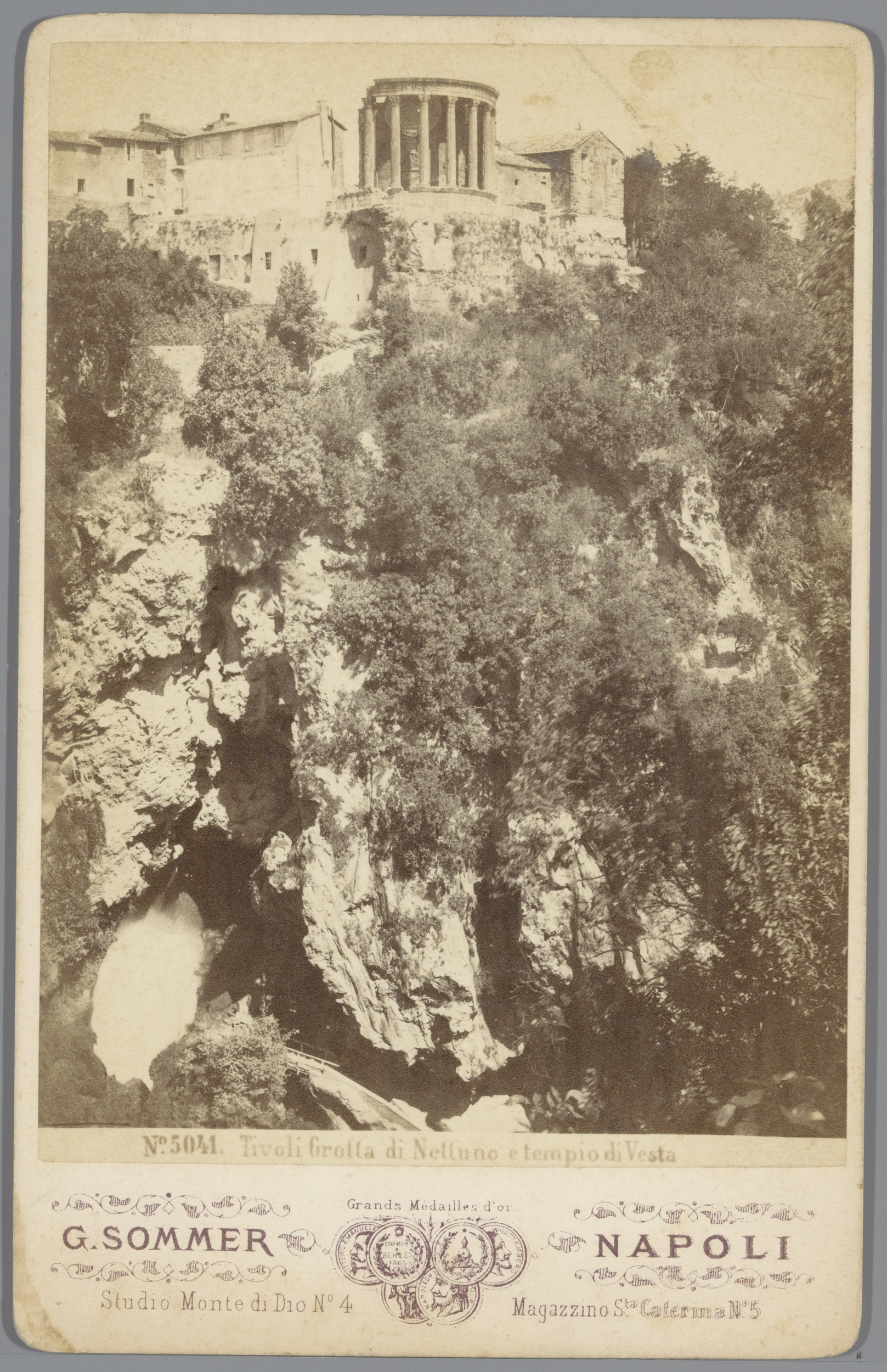 Grotto and Temple of Vesta in Tivoli, albumen print by Giorgio Sommer
