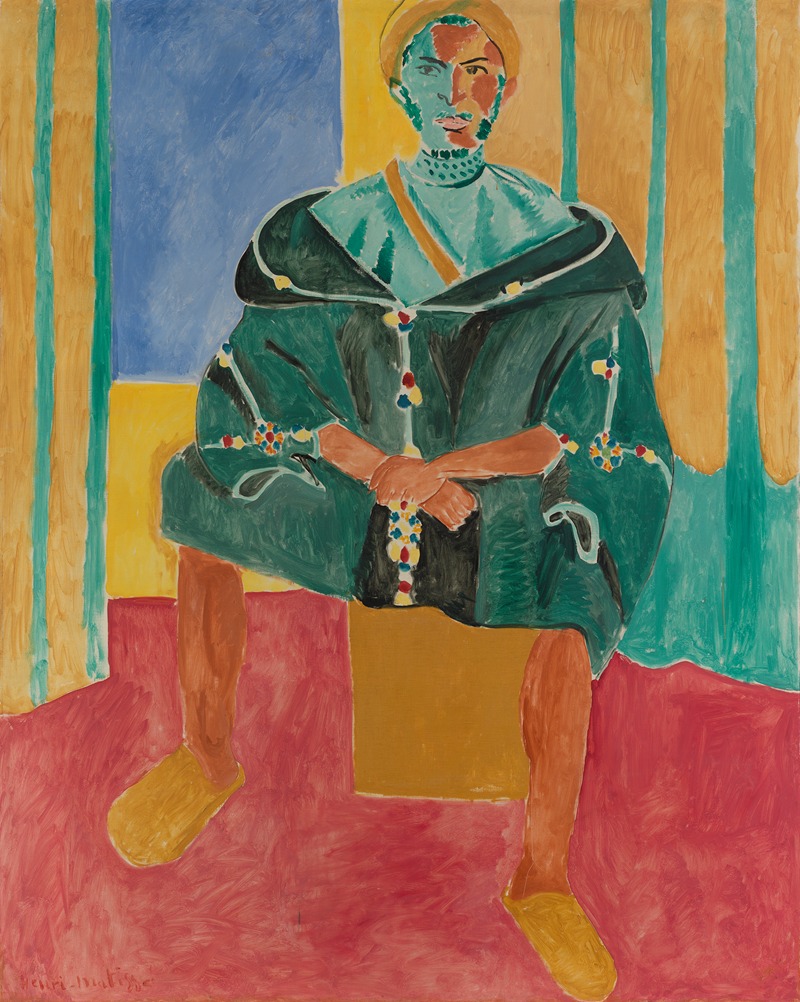 Henri Matisse's 'Seated Riffian' captures a figure in vibrant colors and bold brushstrokes.