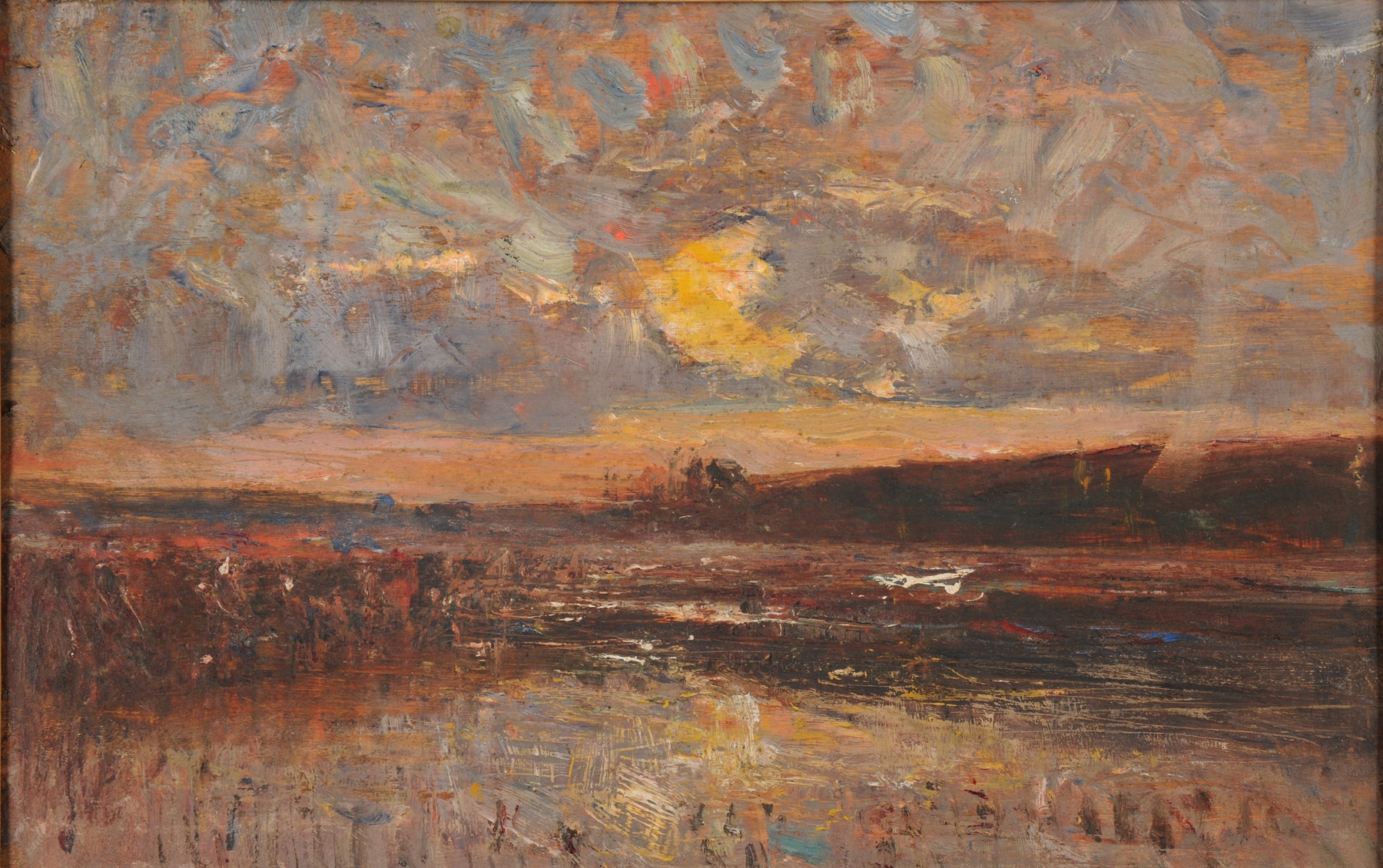 Landscape oil painting by François-Auguste Ravier depicting serene nature and soft clouds.