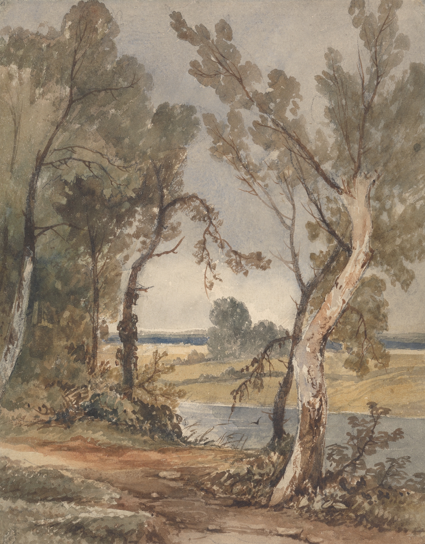 Landscape by John Thirtle, depicting a river and lush greenery in Romanticism style