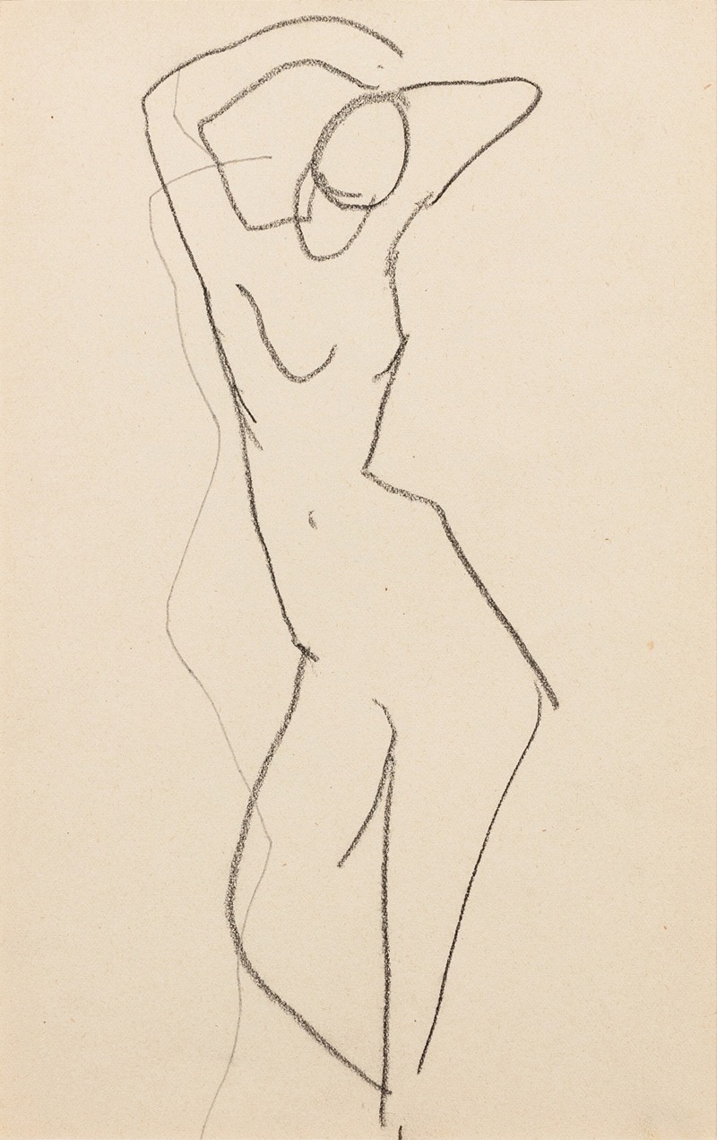 Amedeo Modigliani's painting features a standing nude woman with arms raised.