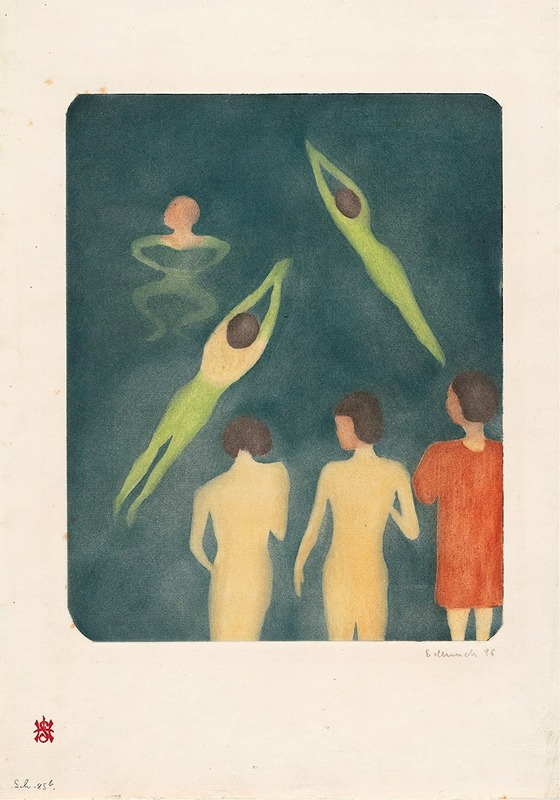 Edvard Munch's *Boys Bathing* depicts young boys enjoying a swim in a natural setting.