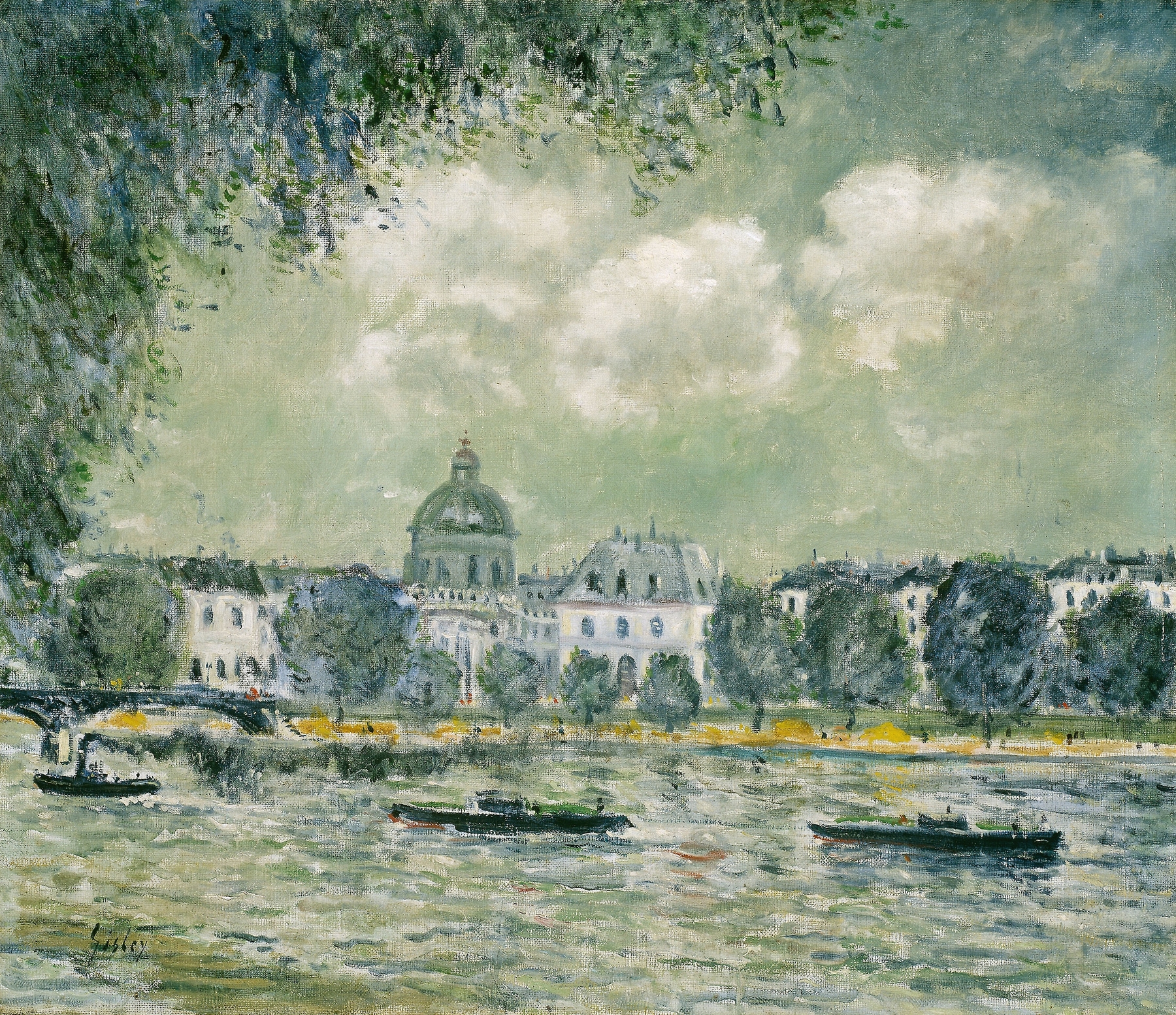 Landscape along the Seine with the Institut de France and the Pont des Arts, by Alfred Sisley, public domain