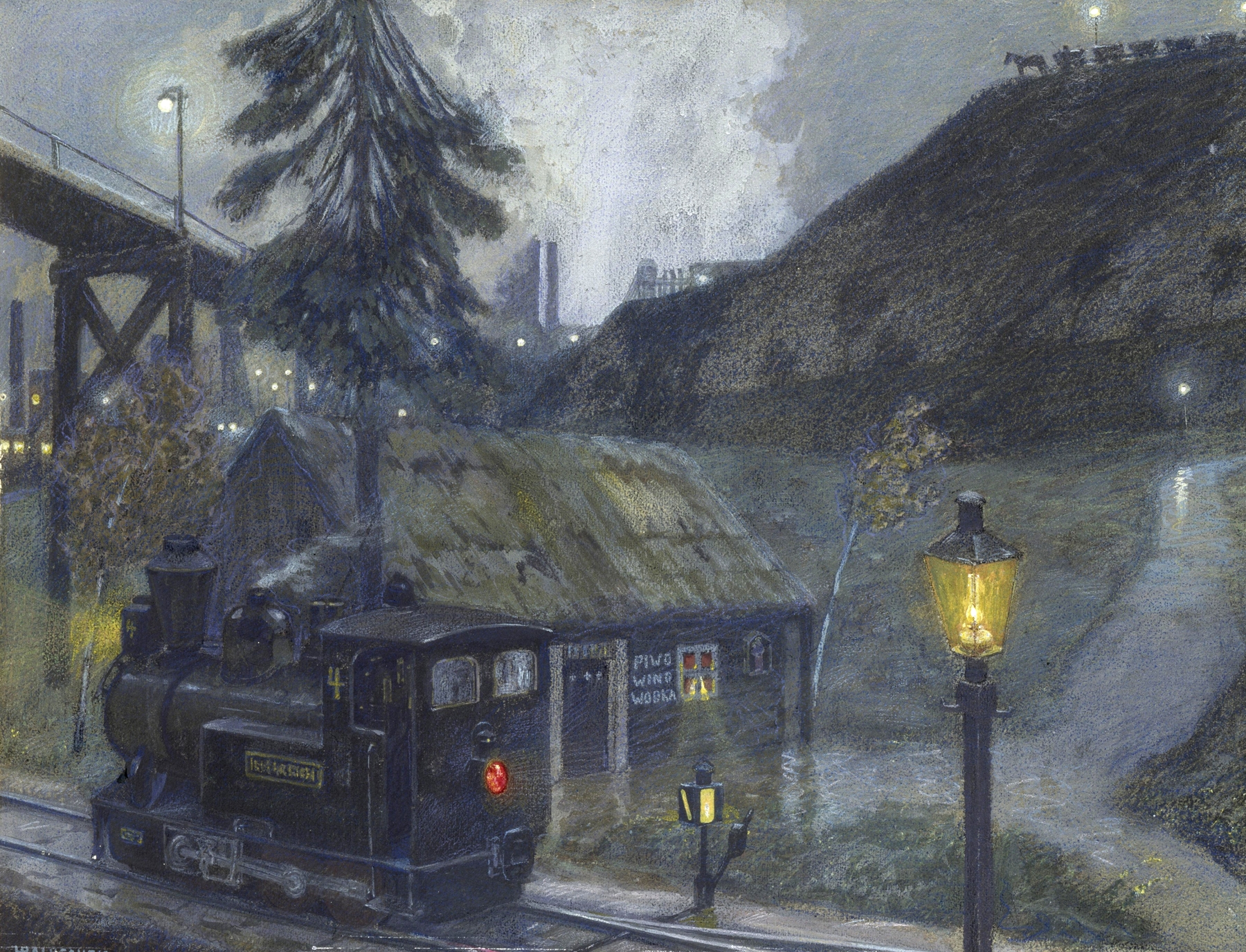 Genre scene depicting idle workers in a muted palette by Hans Baluschek, oil painting