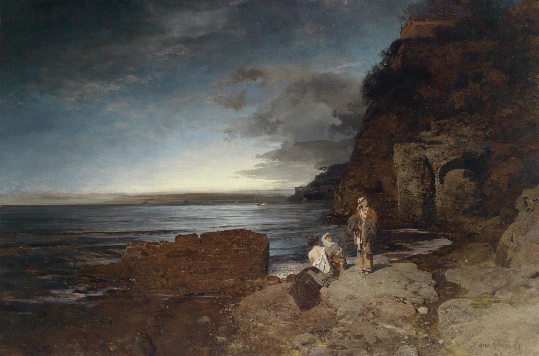 Abend an der Küste, by Oswald Achenbach, public domain