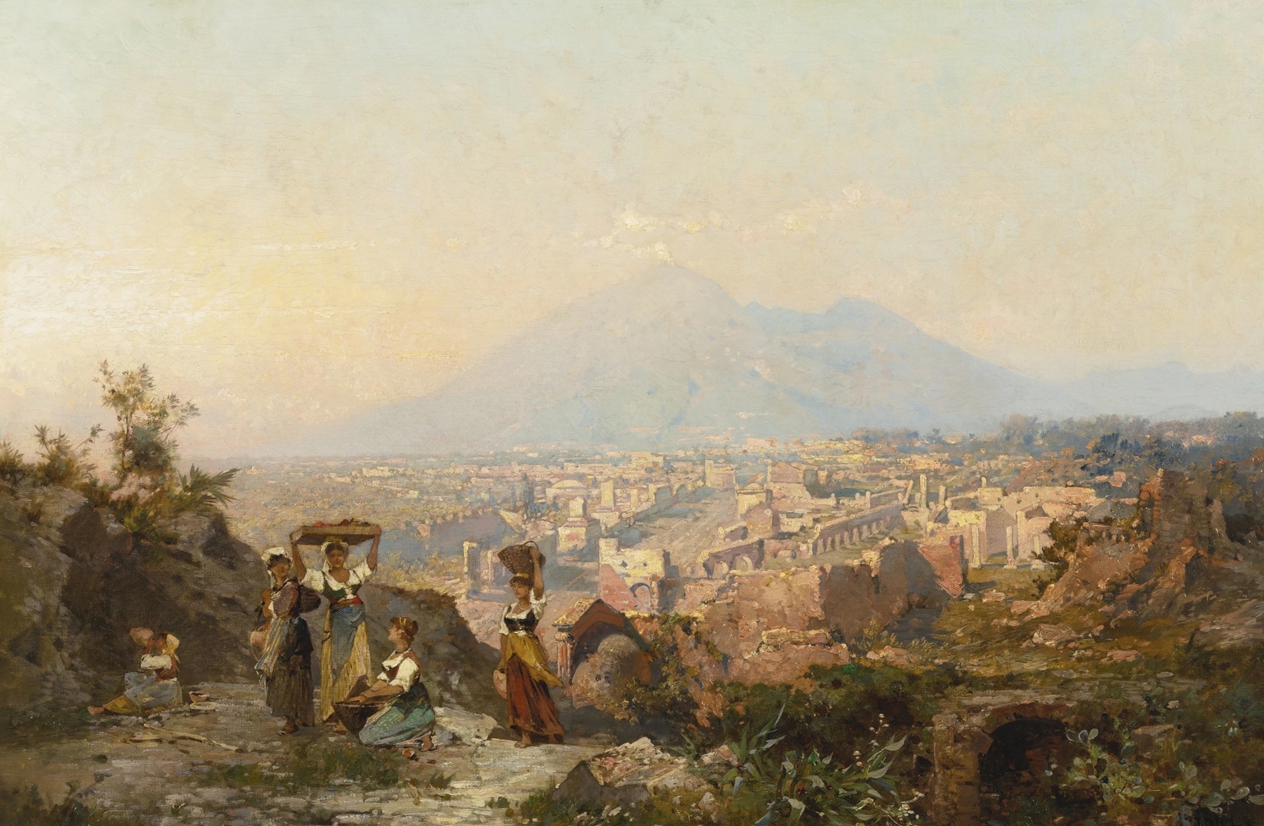 Figures on a Hill Overlooking Pompeii, by Franz Richard Unterberger, public domain