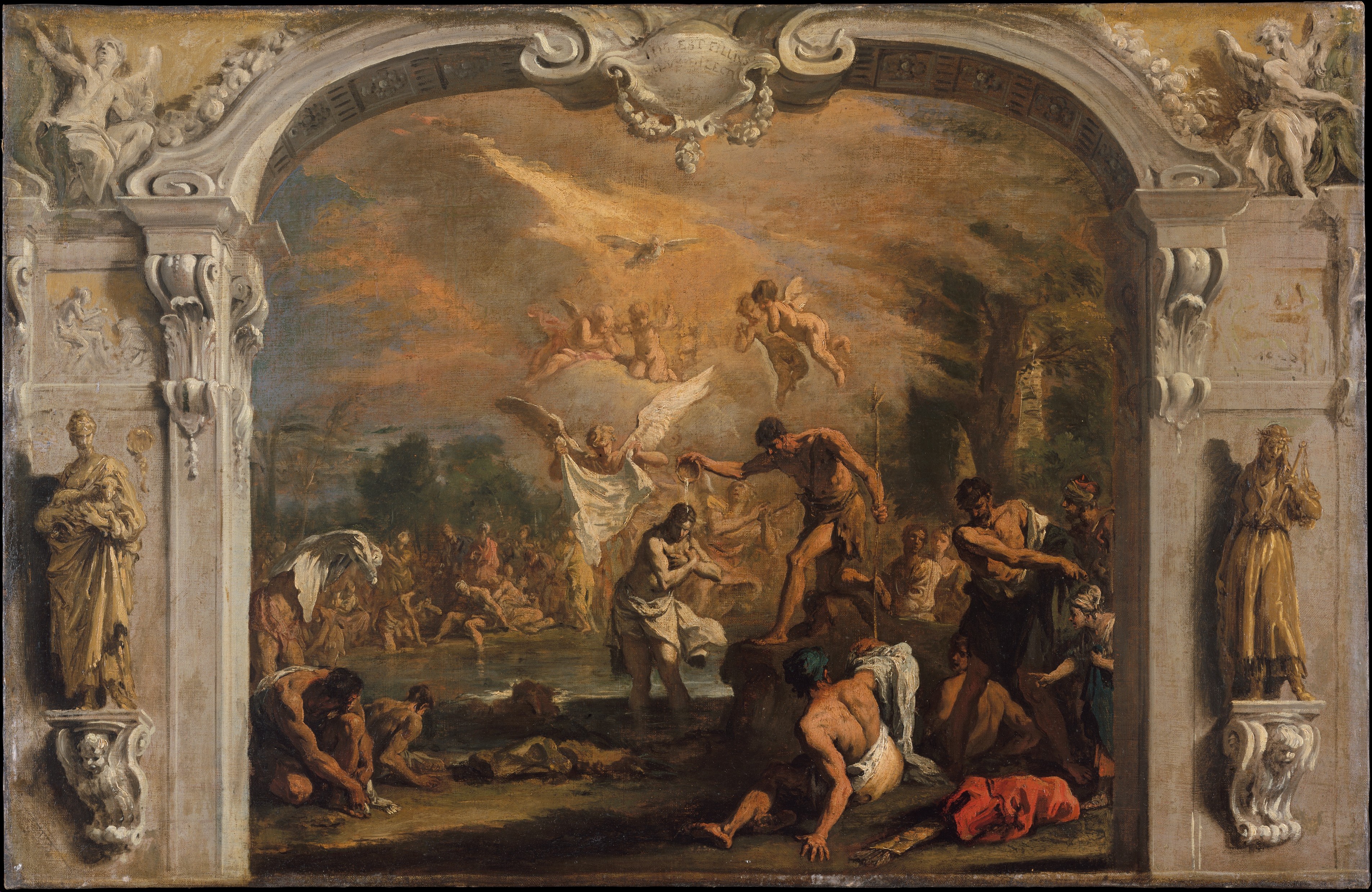 The Baptism of Christ by Sebastiano Ricci, oil on canvas depicting a baptism with divine light.