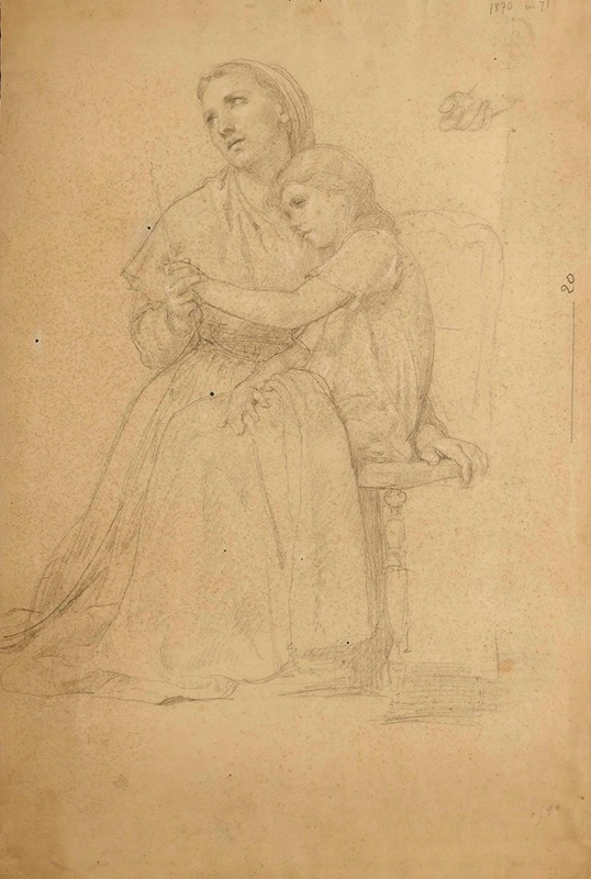 Mère et enfant priant et étude subsidiaire de main et d’un enfant assis by William Bouguereau