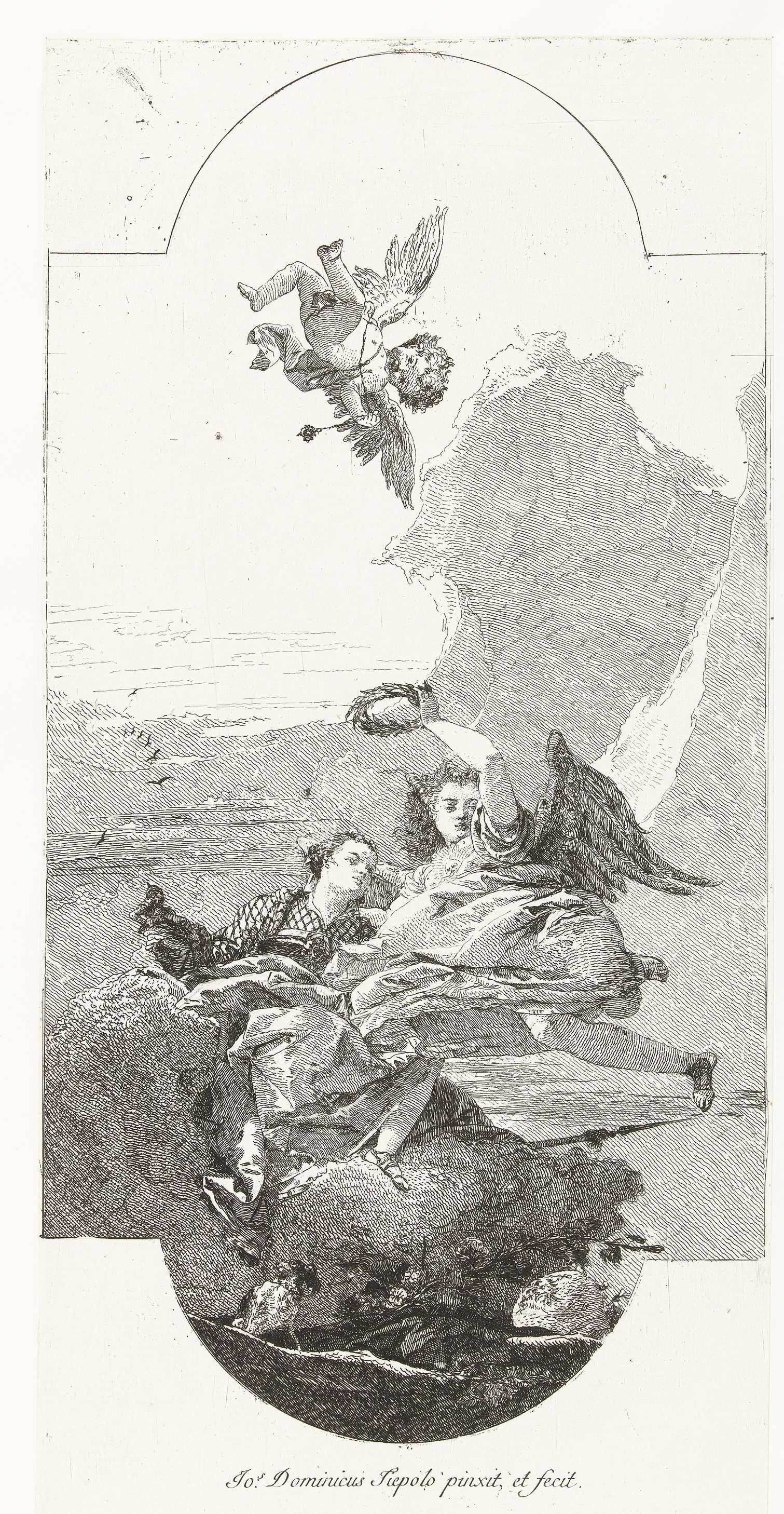 Faam kroont deugd met lauwerkrans, by Giovanni Domenico Tiepolo, public domain