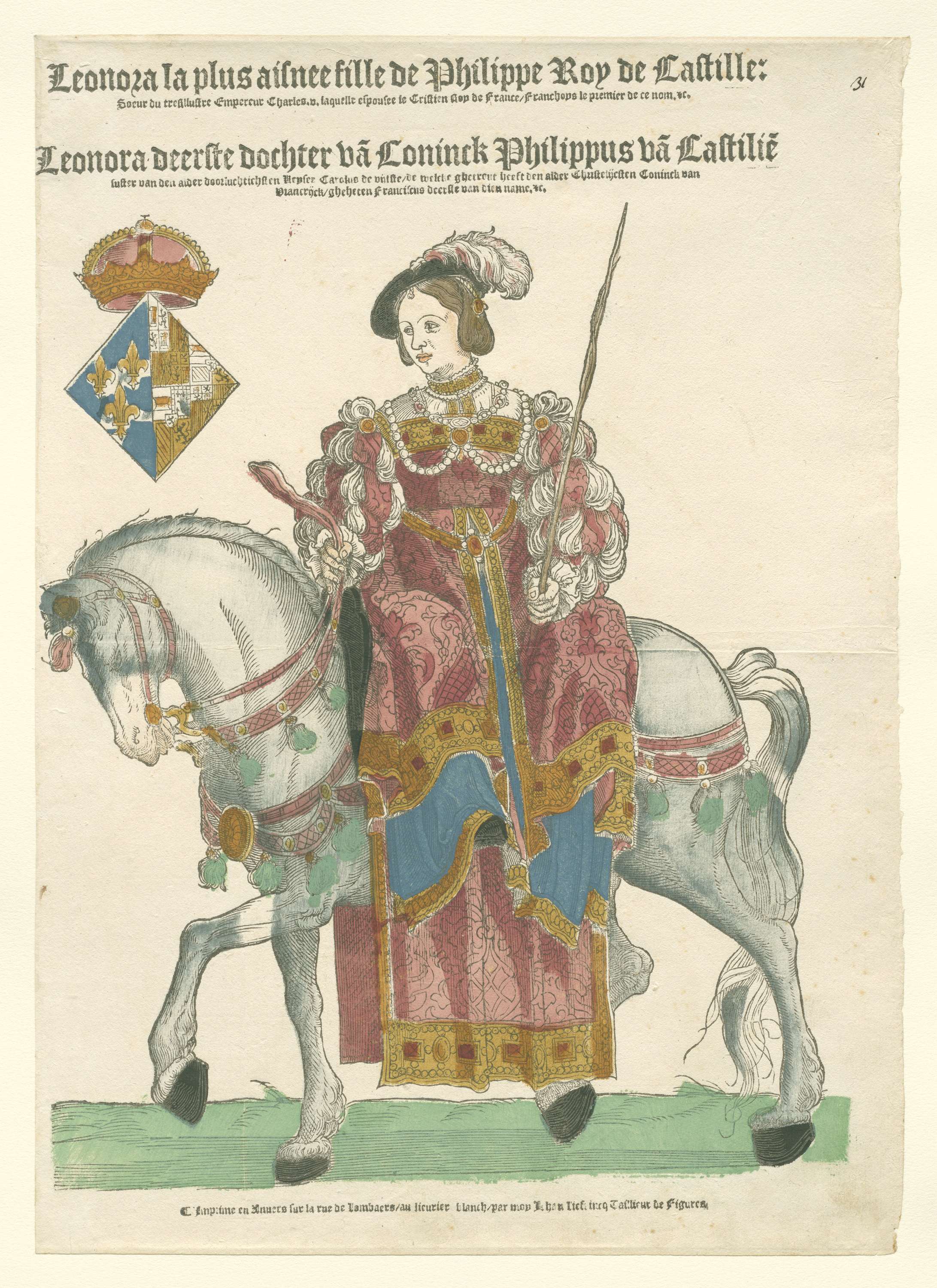 Portrait of Eleonora van Frankrijk on horseback, oil painting by Hans Liefrinck