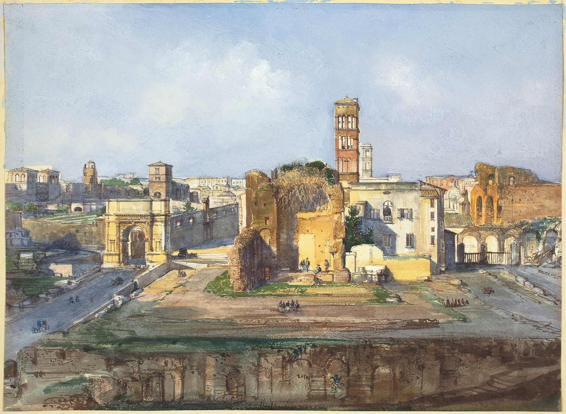 The Arch of Titus and the Temple of Venus and Rome near the Roman Forum, by Ippolito Caffi, public domain