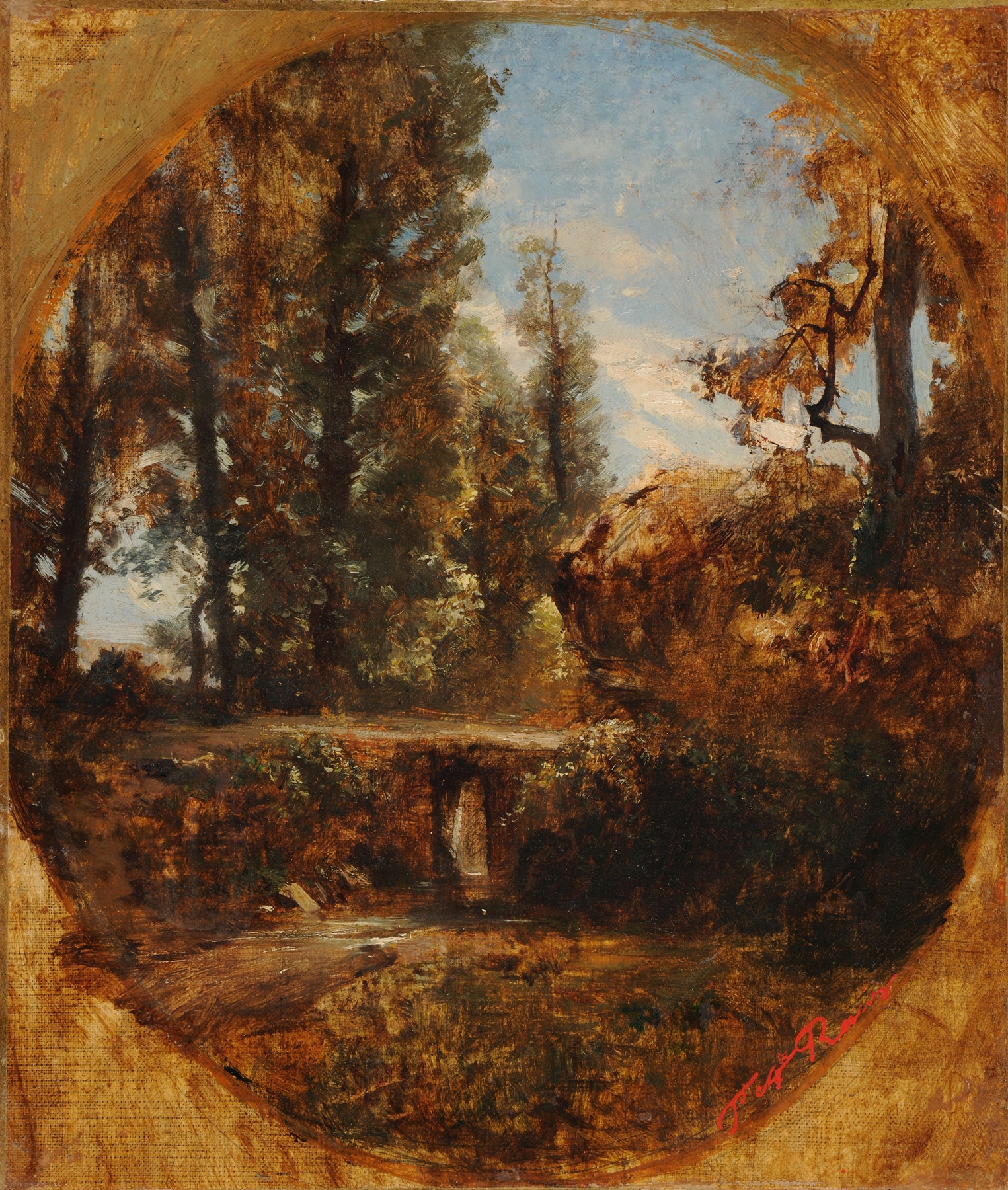 La Source by François-Auguste Ravier, oil on canvas depicting a tranquil landscape with flowing water.