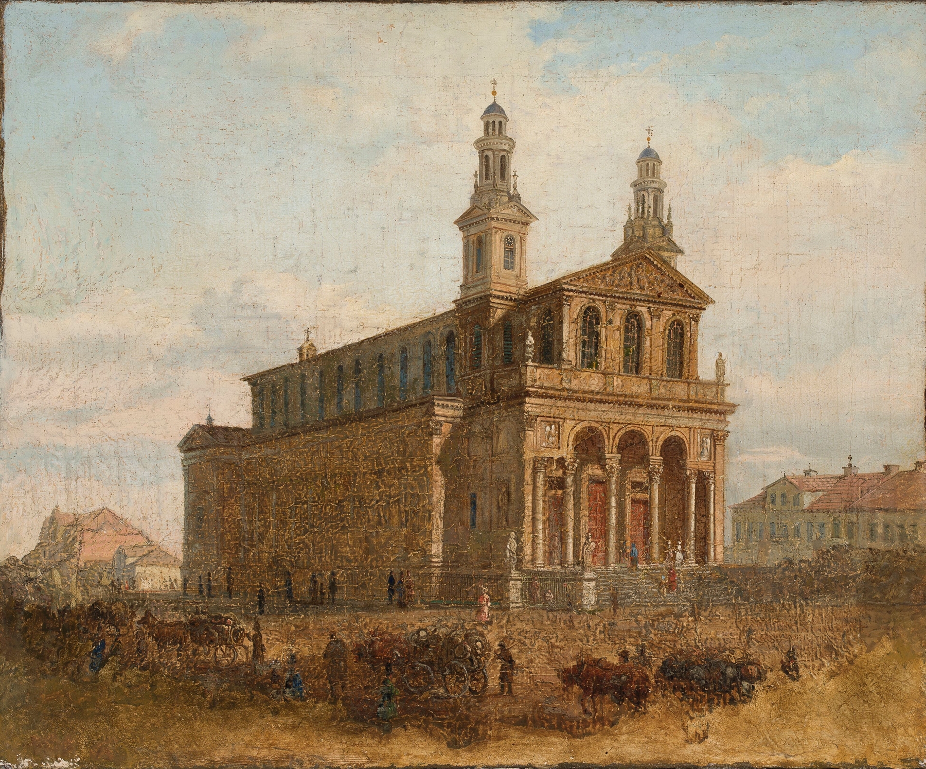 View of St. Carlo Borromeo Church in Warsaw, oil on canvas by Feliks Brzozowski