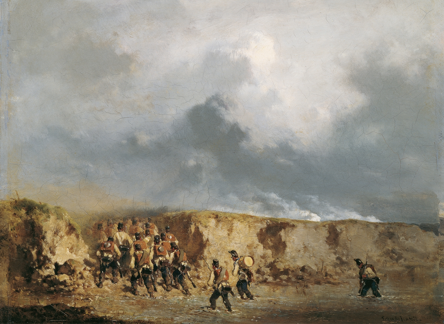 Österreichische Soldaten eine Furt überschreitend, by August von Pettenkofen, public domain