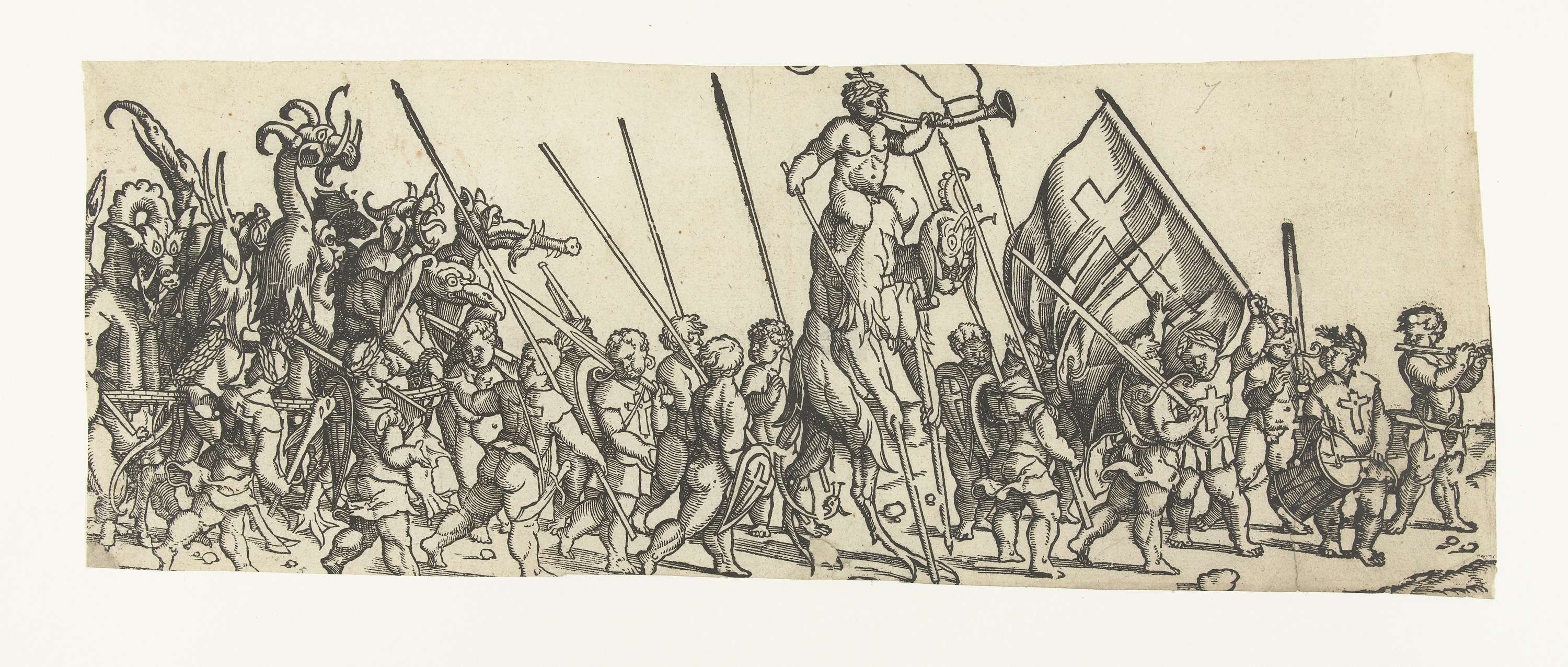 Religious scene with children and a crowd, paper artwork by Monogrammist LIW