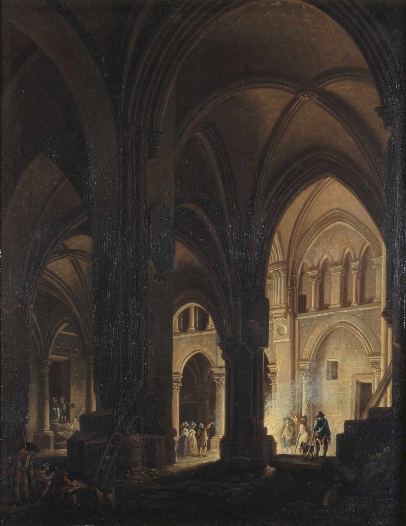 Interior of a church with light and shadow, oil on canvas by Pierre-Antoine Demachy