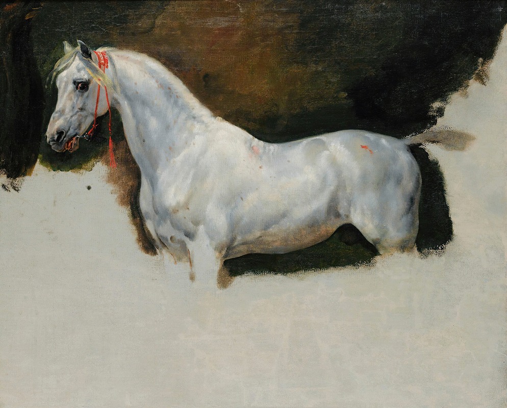 A study of a white horse by Horace Vernet showcasing its elegance and strength.