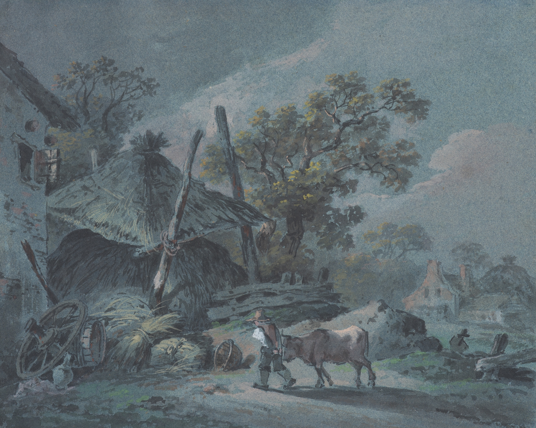 Bauernhof mit Heuschober, by Johann Christian Brand, public domain