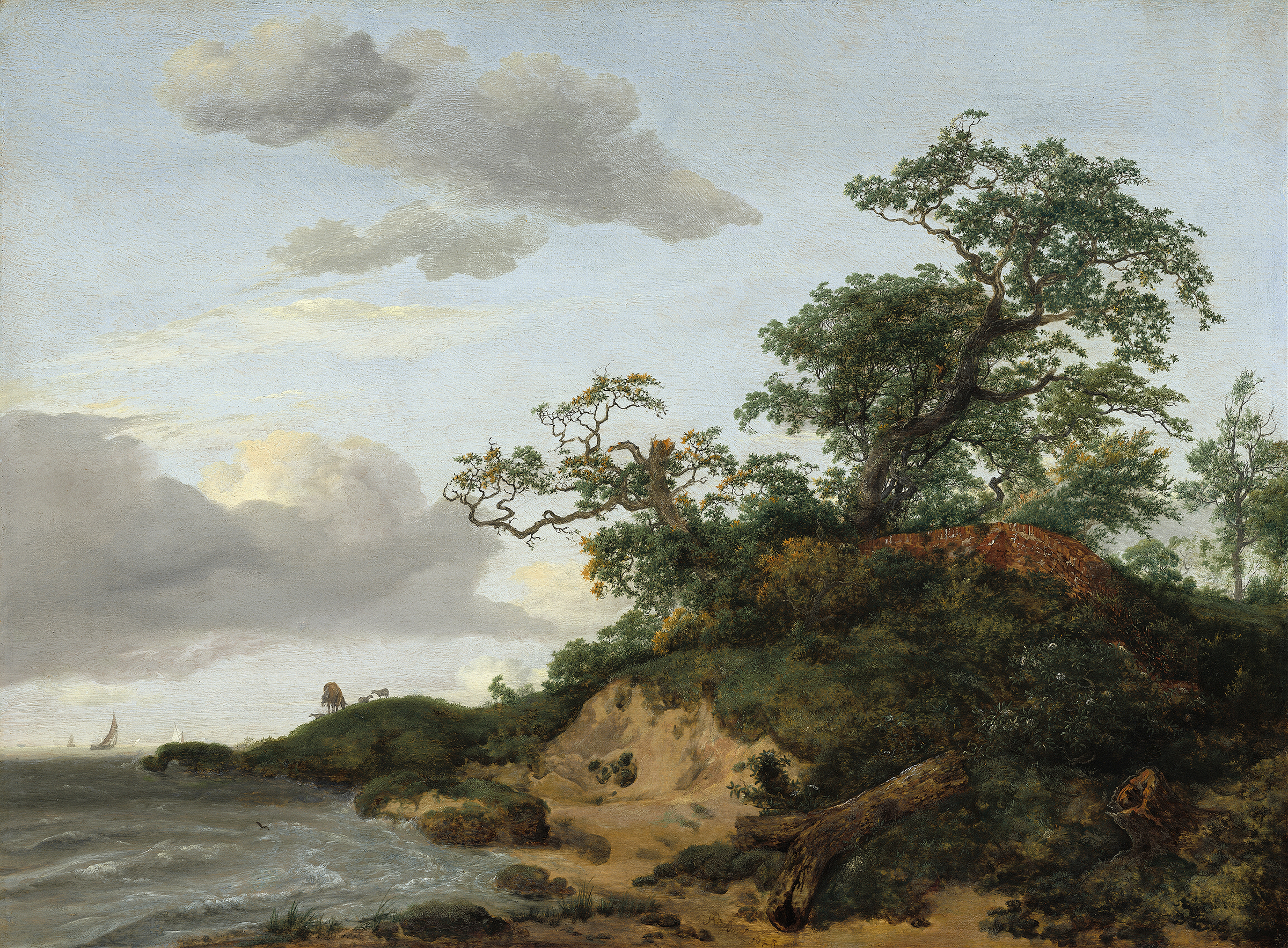 Dunes by the Sea, oil painting by Jacob van Ruisdael, featuring dunes and sea.